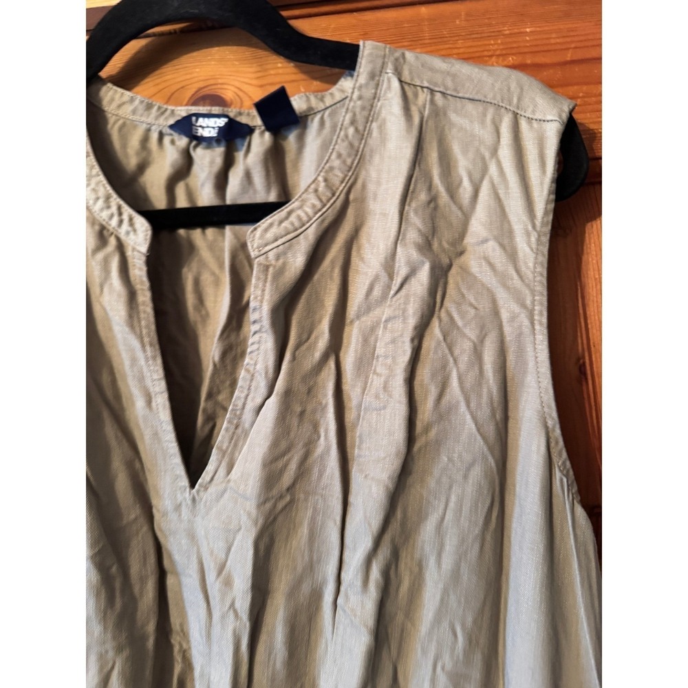 Lands' End Taupe  Sleeveless Tiered Midi Dress Split V-Neck L - Picture 2 of 7